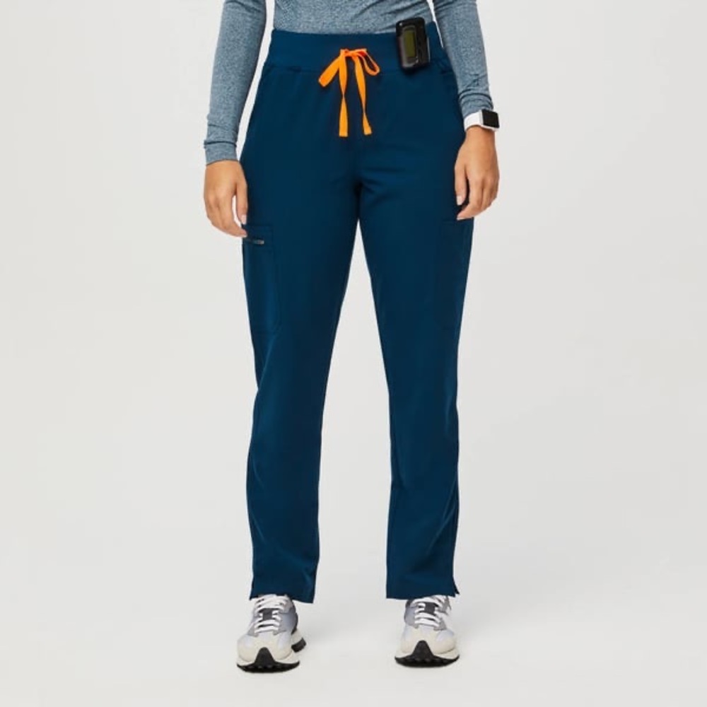 Figs Women's Pants in Blue with Orange Accents